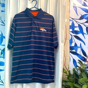 NWOT Men’s Antigua Navy Blue with Stripes Denver Broncos Polyester Blend Polo